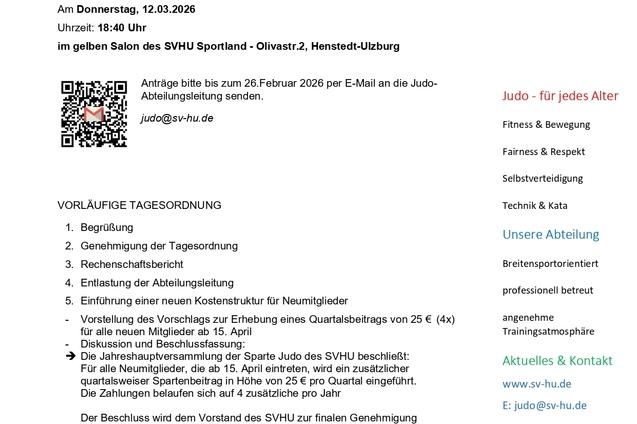 Einladung zur Abteilungsversammlung Judo