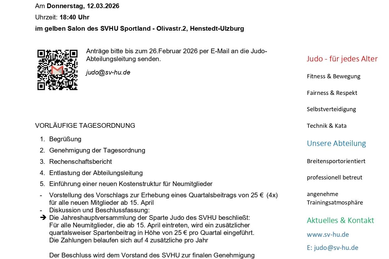 Einladung zur Abteilungsversammlung Judo