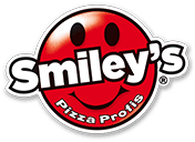 Logo von Smiley's Pizza Profis mit einer roten, l&auml;chelnden Gesichtsillustration.