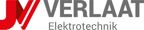 Logo von Verlaat Elektrotechnik mit rotem und grauem Farbschema, bestehend aus stilisierter Schrift und grafischen Elementen.