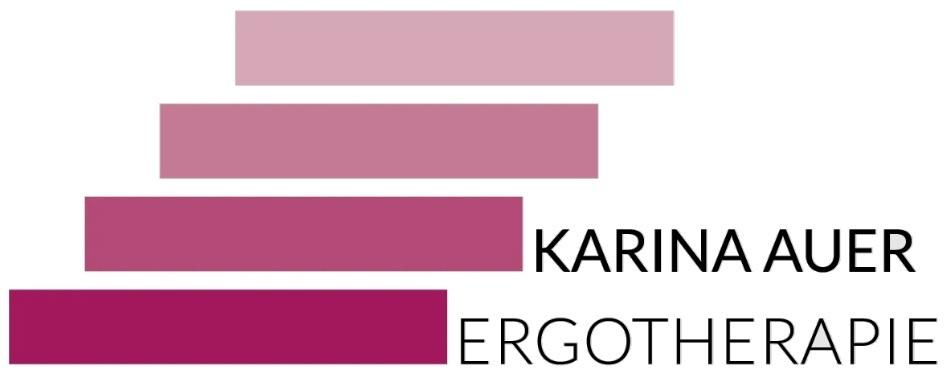 Logo mit dem Namen „Karina Auer“ und dem Begriff „Ergotherapie“ in unterschiedlichen Pink- und Lilatönen angeordnet.