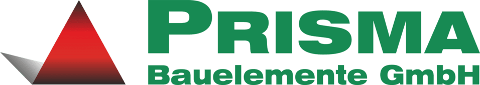 Logo von PRISMA Bau Elemente GmbH mit rotem und grünem Schriftzug auf weißem Hintergrund.