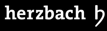 Schwarz-weißes Logo mit dem Schriftzug „herzbach“ in verschiedenen Schriftgrößen und einem geschwungenen Buchstaben.
