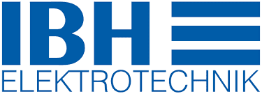 Logo von IBH Elektrotechnik in blauer Schrift auf weißem Hintergrund, mit symbolischen Linien neben dem Text.