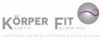 Logo von "Körper Fit" mit dem Slogan "Erstein Elgentreu", grafischen Elementen in Grau und Lila.