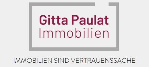 Logo von Gitta Paulat Immobilien mit dem Slogan &bdquo;Immobilien sind Vertrauenssache&ldquo; in roter Schrift.