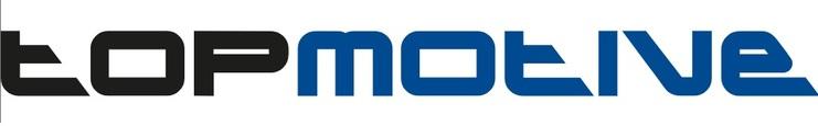 Logo von Topmotive in schwarzer und blauer Schrift auf wei&szlig;em Hintergrund.
