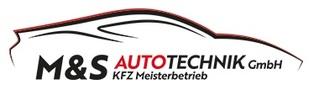Logo von M&S AUTOTECHNIK GmbH mit stilisierter Autoutline und dem Text &bdquo;KFZ Meisterbetrieb&ldquo;.