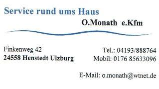 Visitenkarte von O. Monath e.Kfm mit Kontaktdaten, Adresse und E-Mail in klarer Schrift.