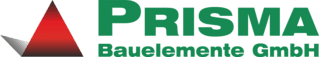 Logo von PRISMA Bau Elemente GmbH mit rotem und gr&uuml;nem Schriftzug auf wei&szlig;em Hintergrund.