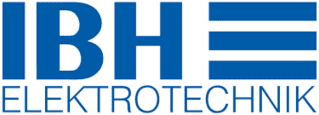 Logo von IBH Elektrotechnik in blauer Schrift auf wei&szlig;em Hintergrund, mit symbolischen Linien neben dem Text.